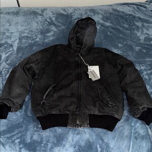 BALENCIAGA AW21 DISTRESSED PADDED JAPANESE DENIM BOMBER JACKET WASHED BLACK